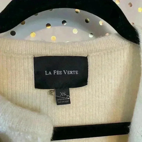 La Fee Verte Wool Navy Blue Cream Long Cardigan - Picture 5 of 7